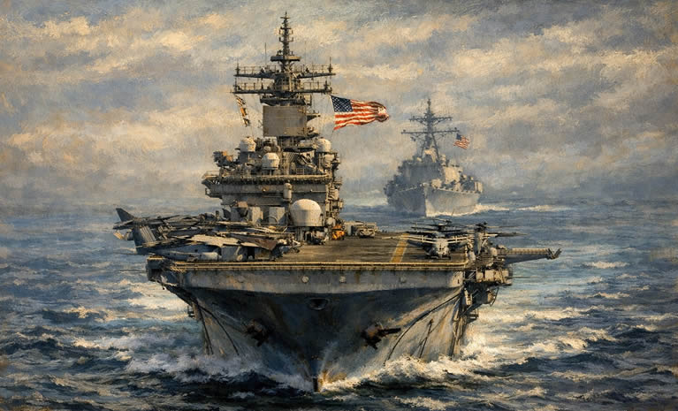 Američki ratni brodovi plove otvorenim morem u formaciji, simbol rastućih napetosti u Perzijskom zaljevu i oko Hormuškog tjesnaca.